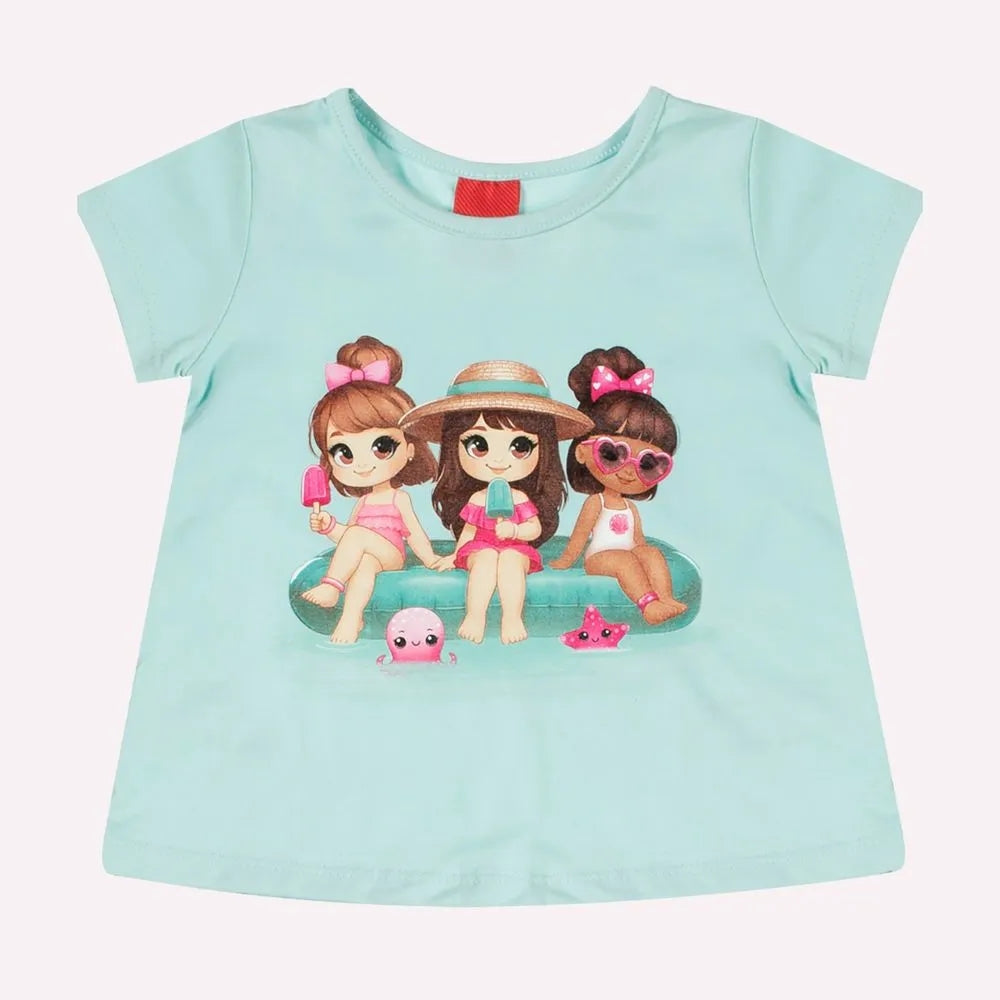 Conjunto Infantil Blusa e Short Meninas na Praia - Kyly