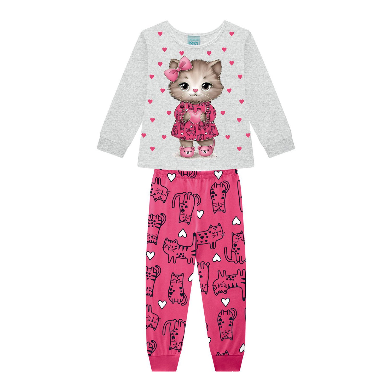 Pijama Menina em Meia Malha Brilha no Escuro Gatinha - Kyly