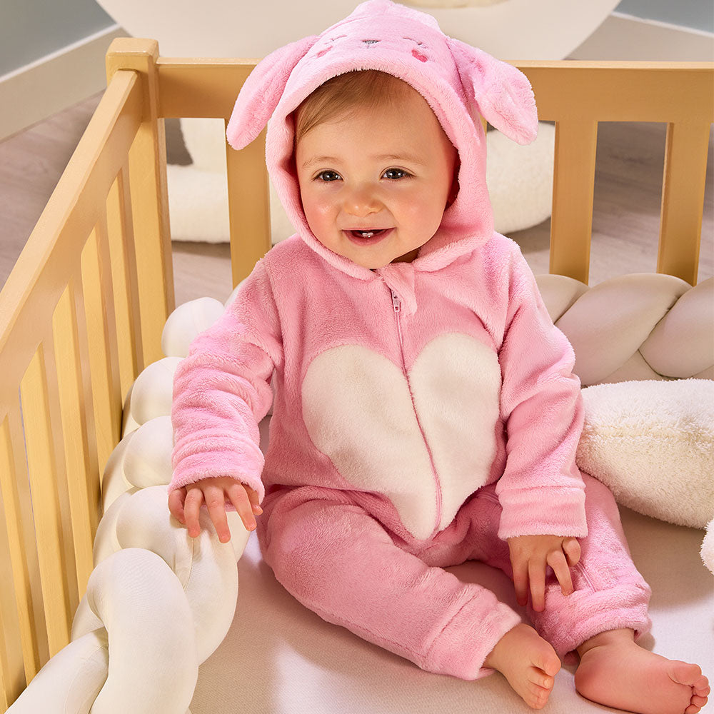 Macacão Bebê Menina em Fleece Com Capuz Coração - Kiko Baby
