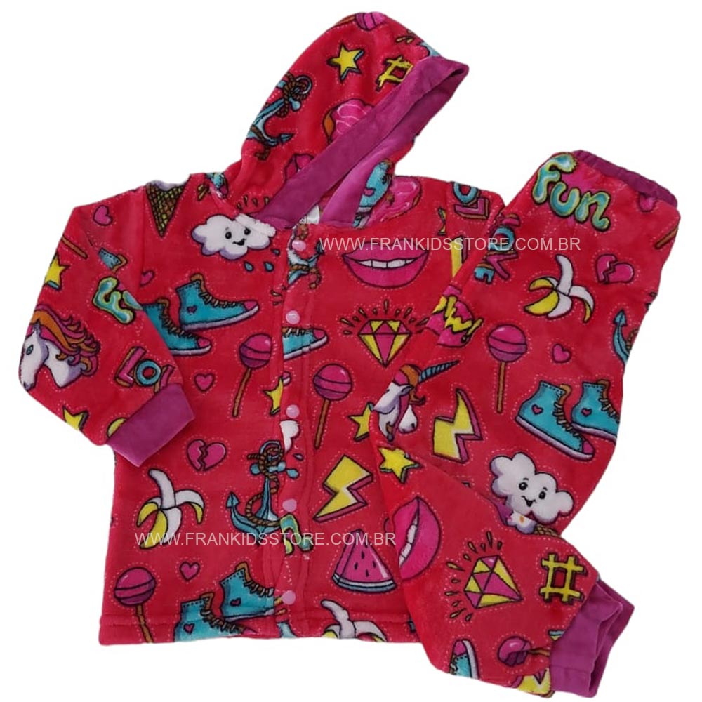 Conjunto Quentinho em Fleece Menina Pink - Santa Rita