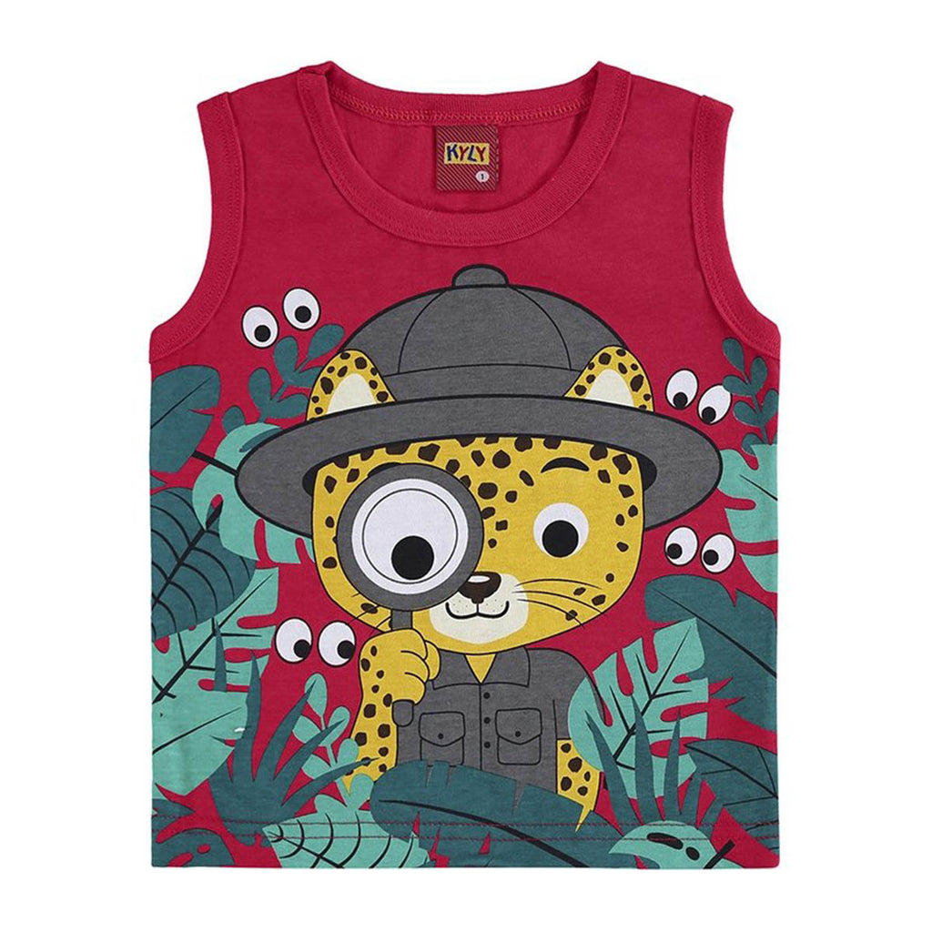 Regata Menino Estampada Tigre e Folhagens Vermelho - Kyly