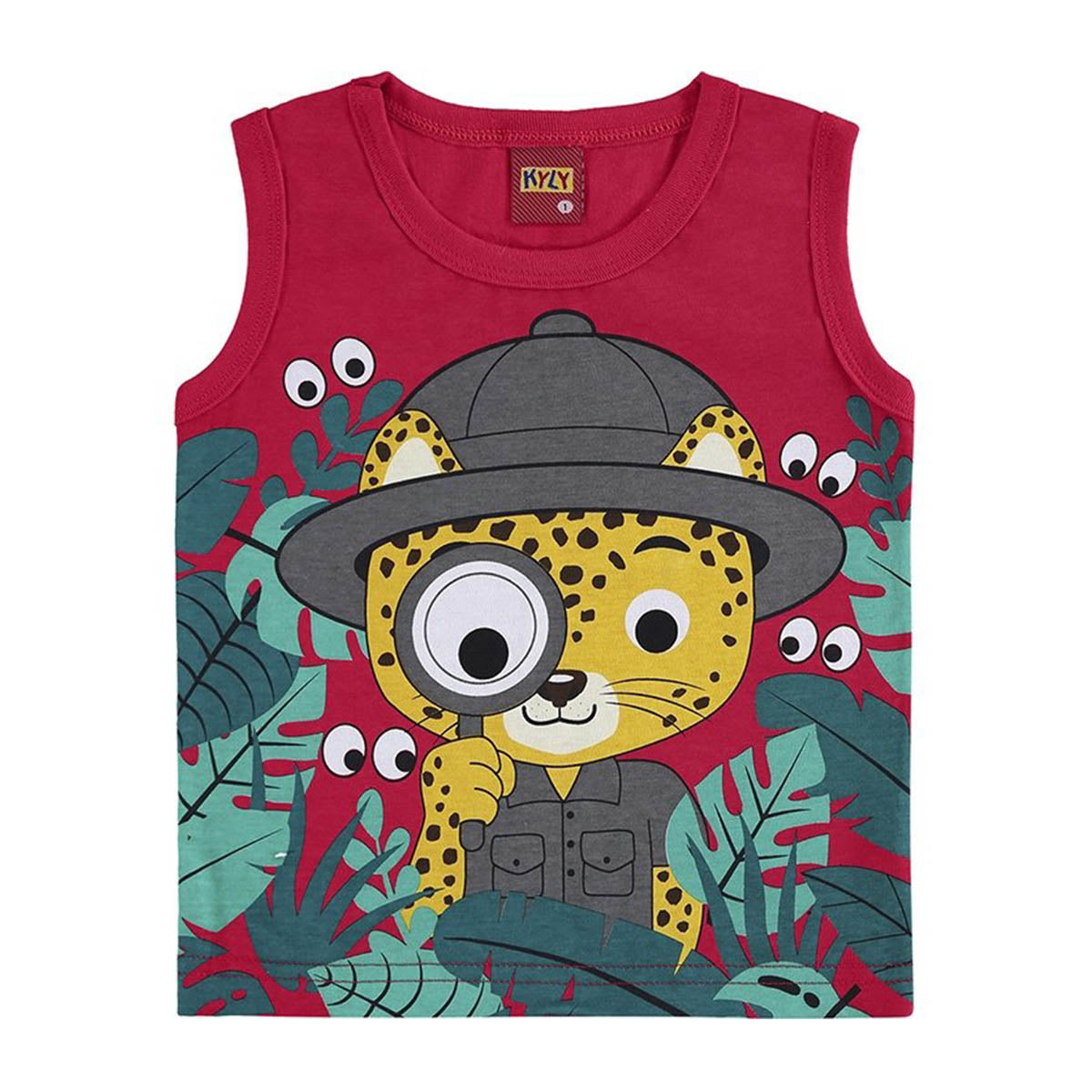 Regata Menino Estampada Tigre e Folhagens Vermelho - Kyly