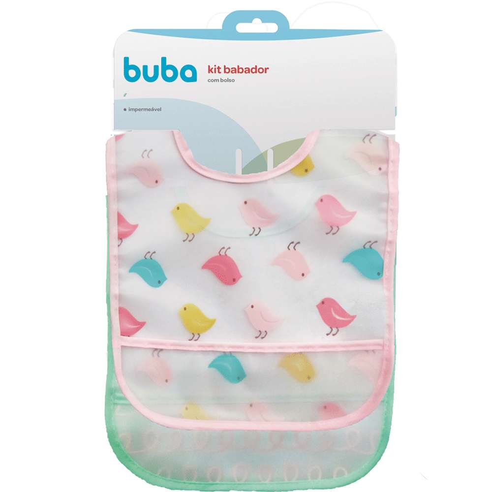 Kit 2 Babadores Com Bolso Pega Migalhas Passarinho (3+ Meses) - Buba