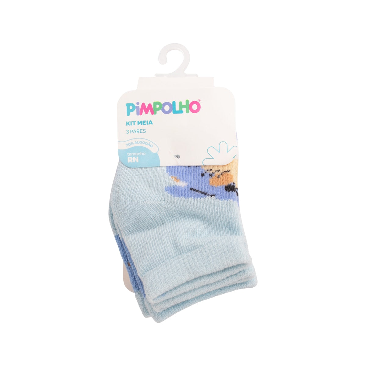 Kit 3 Pares Meia Cano Médio Bebê Menino RN Tubarão - Pimpolho