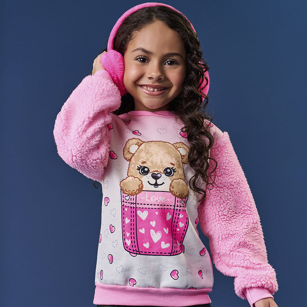 Blusão Menina Moletom e Pelo Carneirinho Ursinho - Abrange