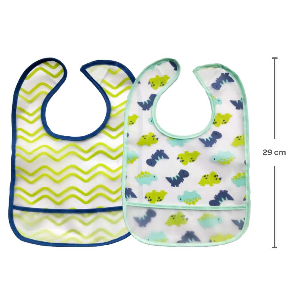 Kit 2 Babadores Com Bolso Pega Migalhas Dino (3+ Meses) - Buba