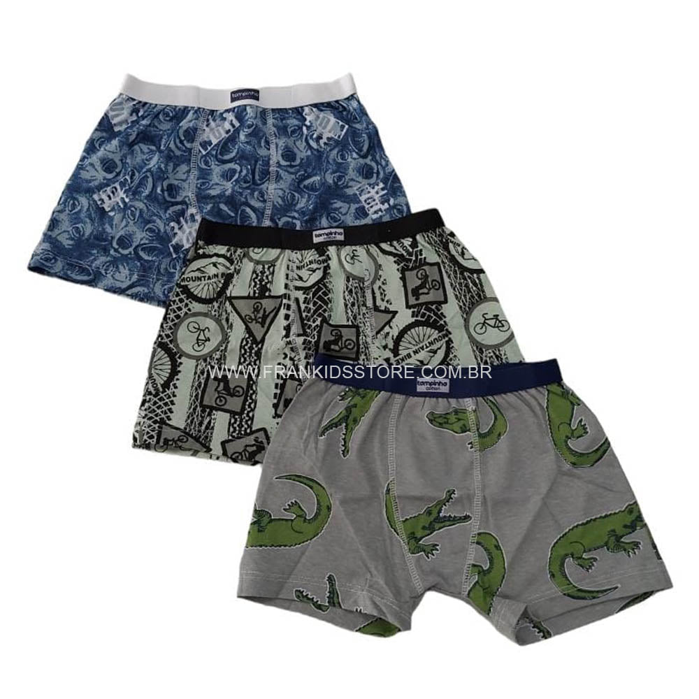 Kit C/3 Cuecas Boxer Infantil Estampas Sortidas - Tampinha