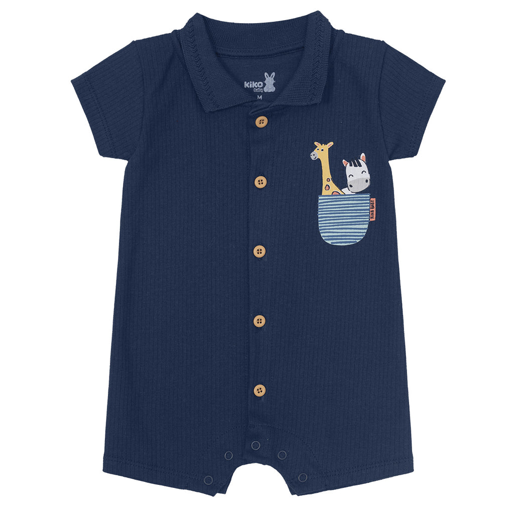 Macaquinho em Suedine Canelado Bebê Menino - Kiko Baby