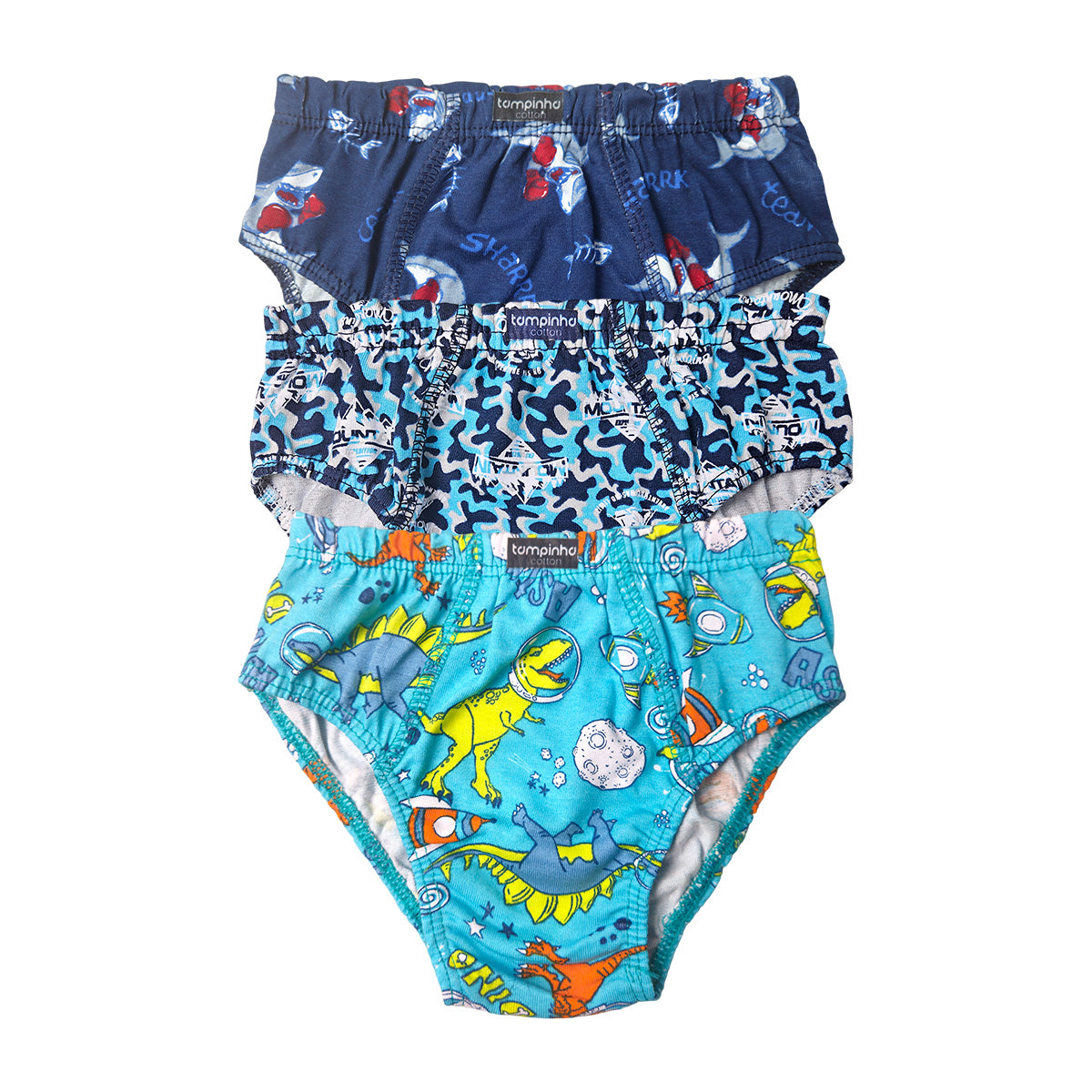 Kit C/3 Cuecas Slip Infantil Estampas Sortidas - Tampinha