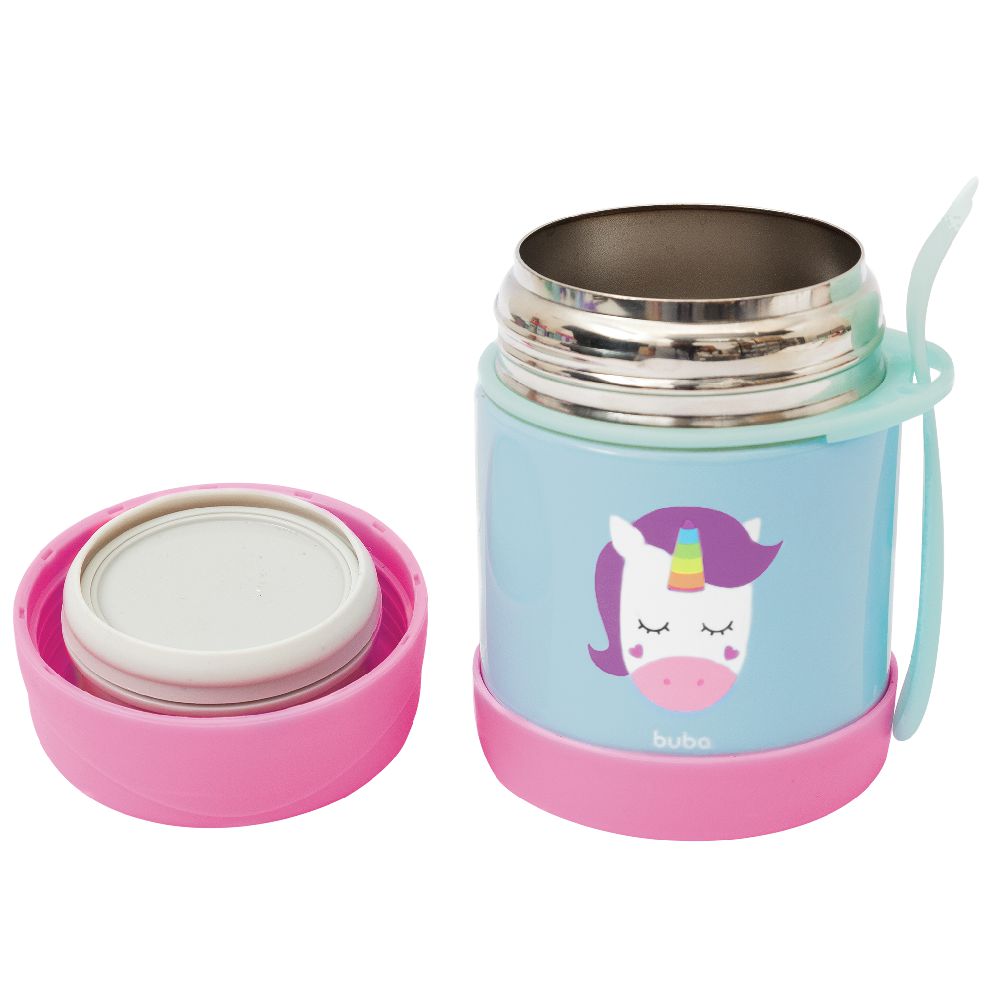 Pote Térmico Infantil Inox Com Garfo Animal Fun Unicórnio - Buba