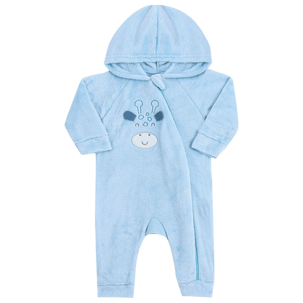 Macacão Bebê Menino em Fleece Com Capuz Girafa  - Kiko Baby