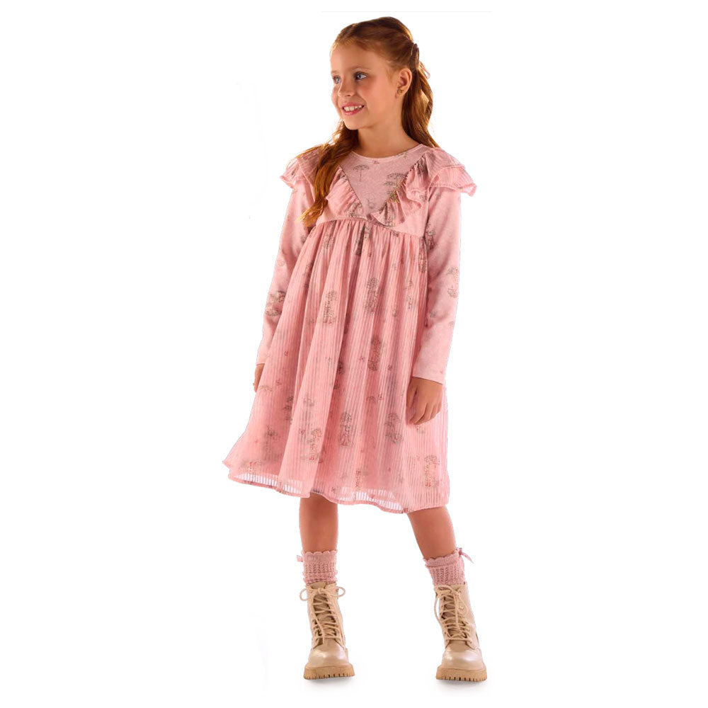 Vestido Infantil Manga Longa Folhagens - Kiki Xodó
