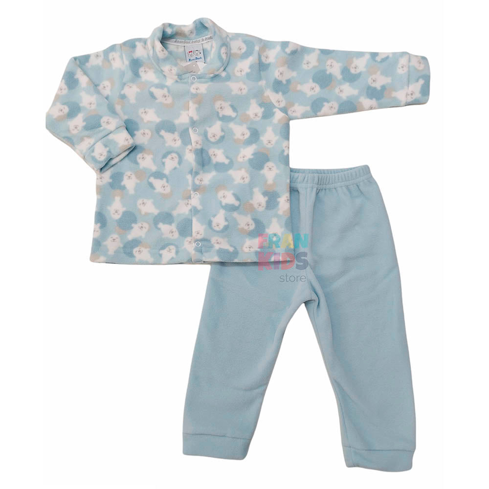 Pijama Soft Com Abertura Frontal Azul Foca - Rosebud