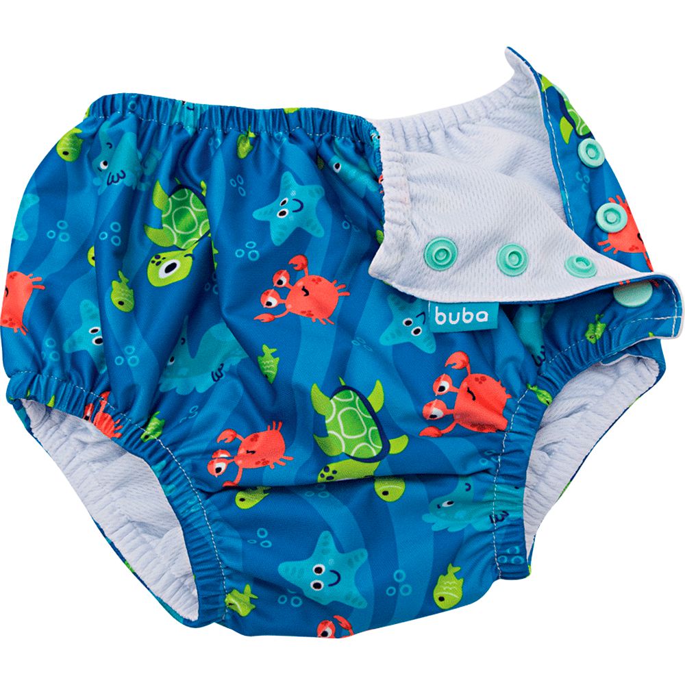 Sunga de Banho Com Fralda Reutilizável Praia Piscina Azul - Buba
