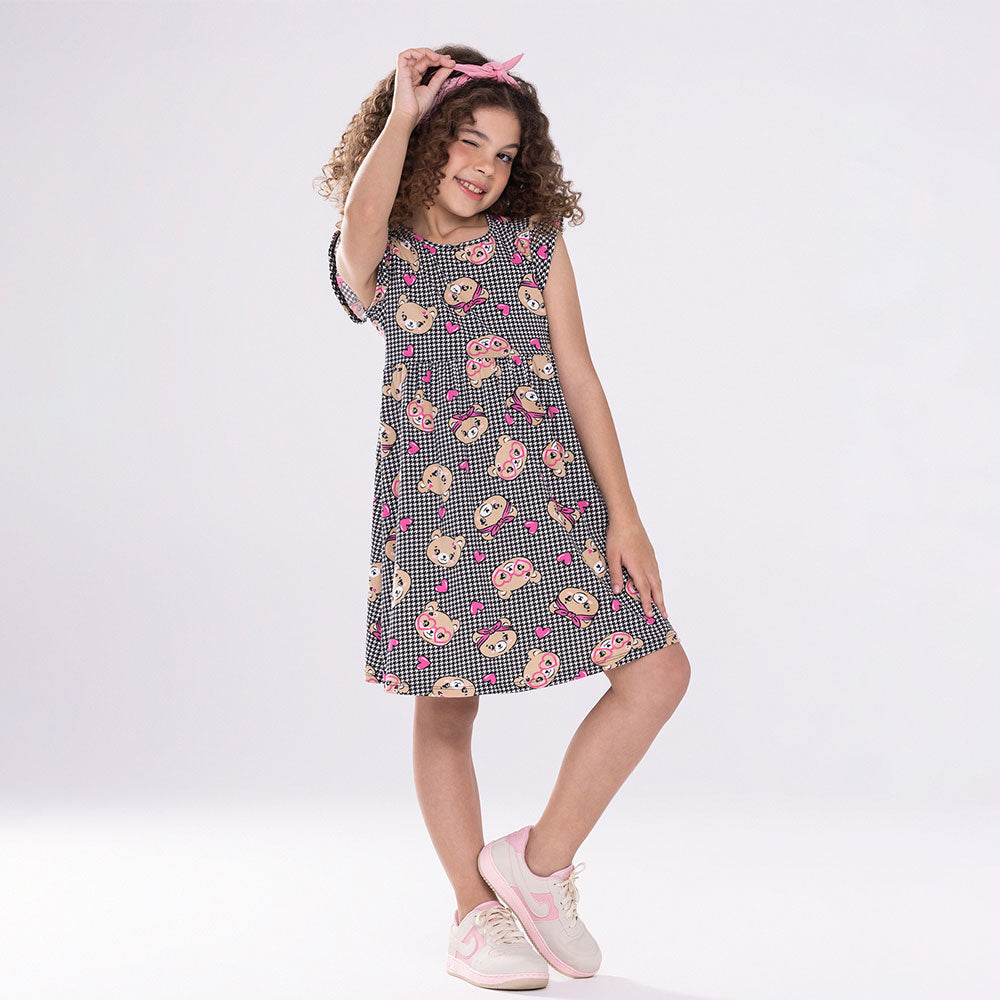 Vestido Infantil Meia Malha Ursos - Alakazoo