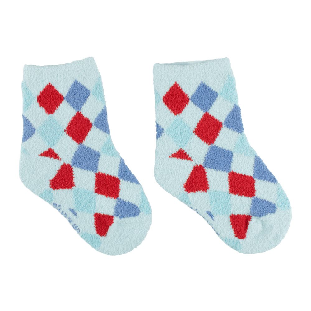 Meia Felpuda Bebê Menino 21-25 Azul Xadrez - Pimpolho