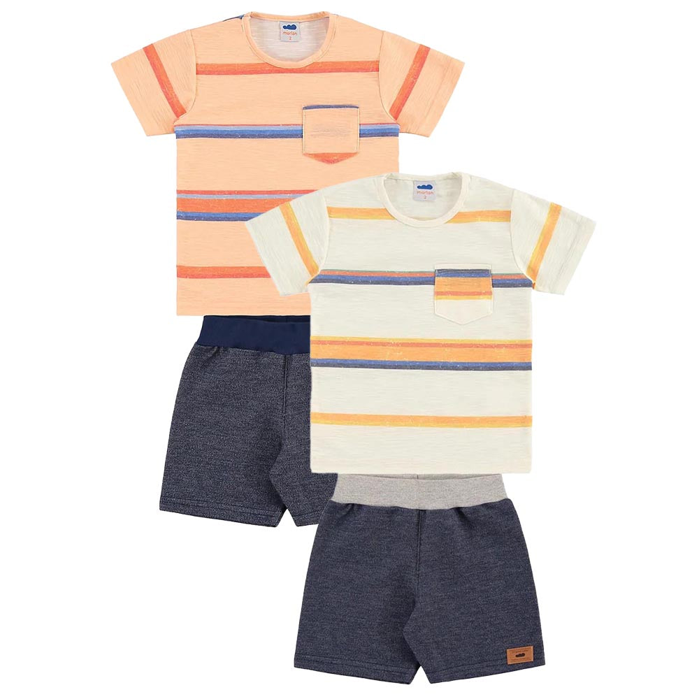 Conjunto Camiseta Listrada e Bermuda Moletinho - Marlan