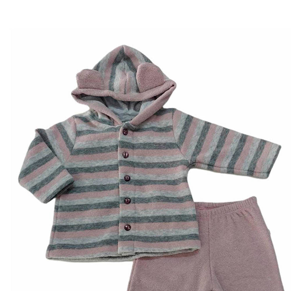 Conjunto Bebê Plush Buckle Listrado e Liso Rosa - Have Fun