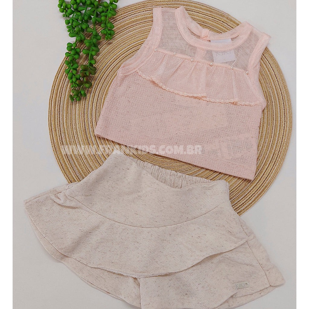 Conjunto Infantil Blusa Jacquard e Short Saia Moletinho - Kiki Xodó