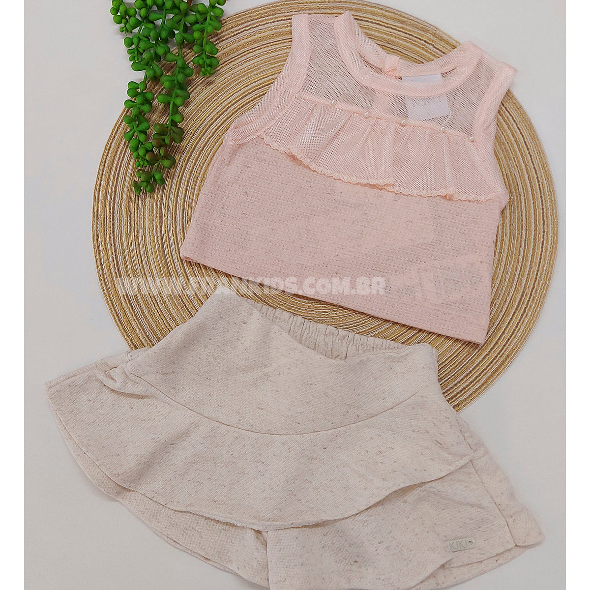 Conjunto Infantil Blusa Jacquard e Short Saia Moletinho - Kiki Xodó
