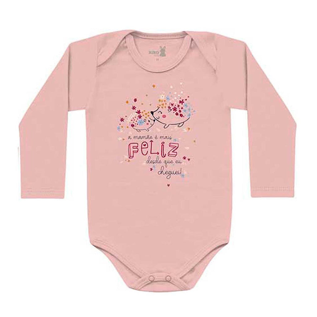 Body Manga Longa Bebê Menina Mamãe Feliz - Kiko Baby