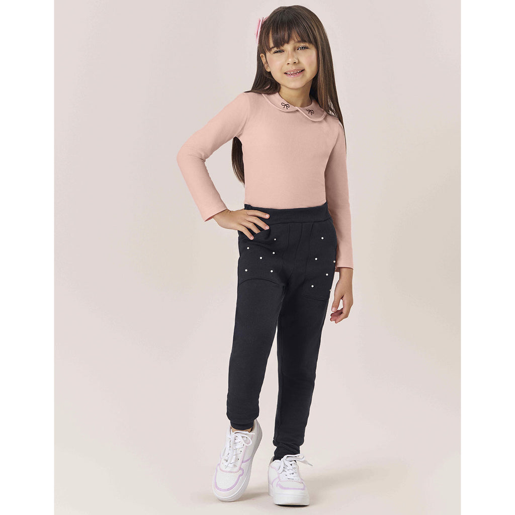Blusa Infantil Manga Longa Cotton Gola Bordada - Kiko e Kika