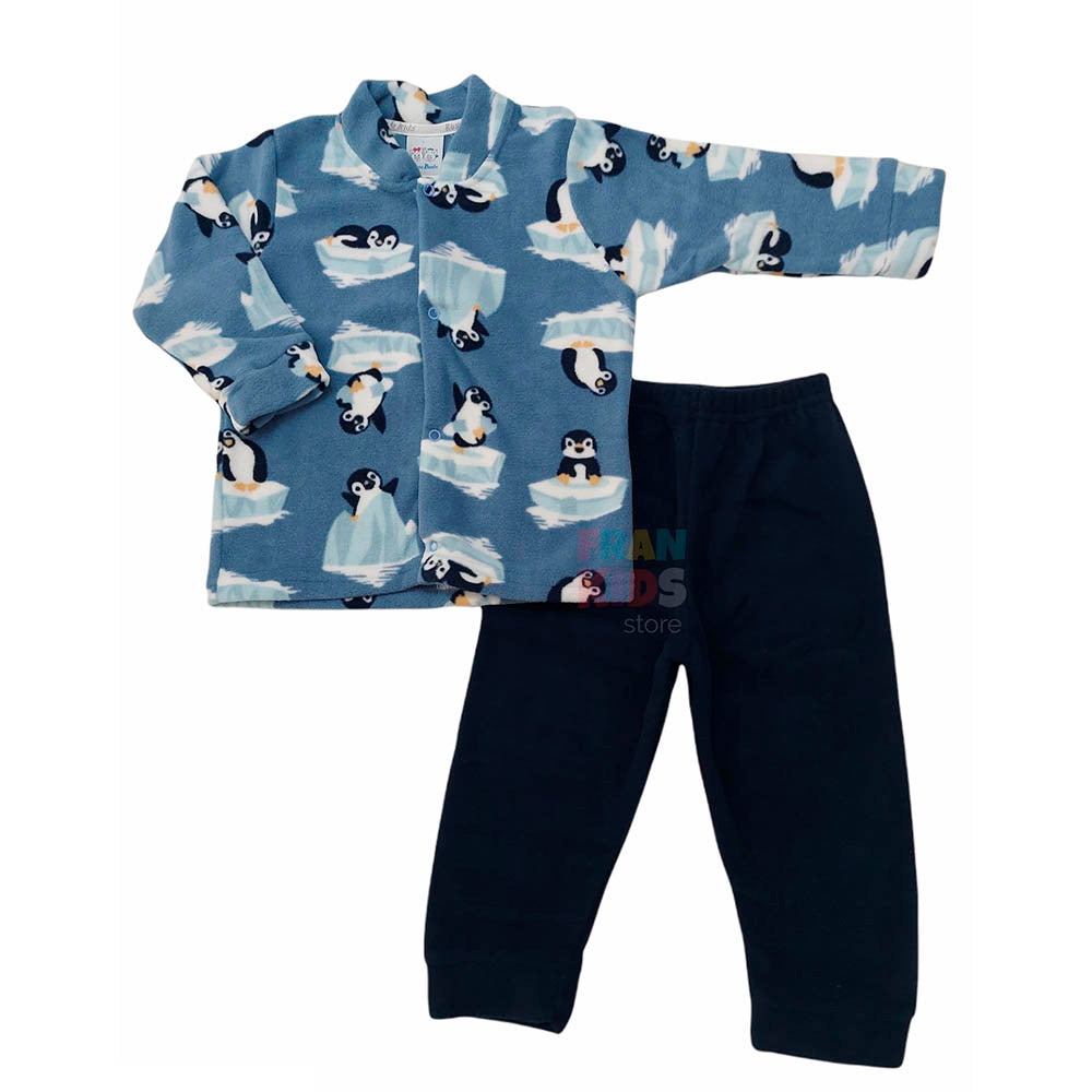 Pijama Soft Com Abertura Frontal Azul Pinguim - Rosebud