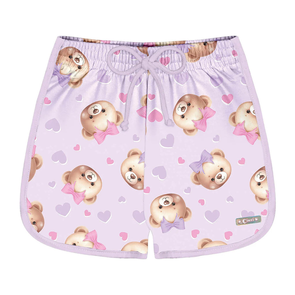 Short Infantil Menina Total Print Ursinho Lilás - Cinti