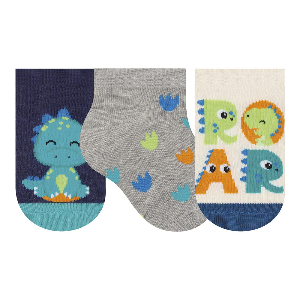 Kit 3 Pares Meia Cano Curto Bebê Menino Dinos - Selene