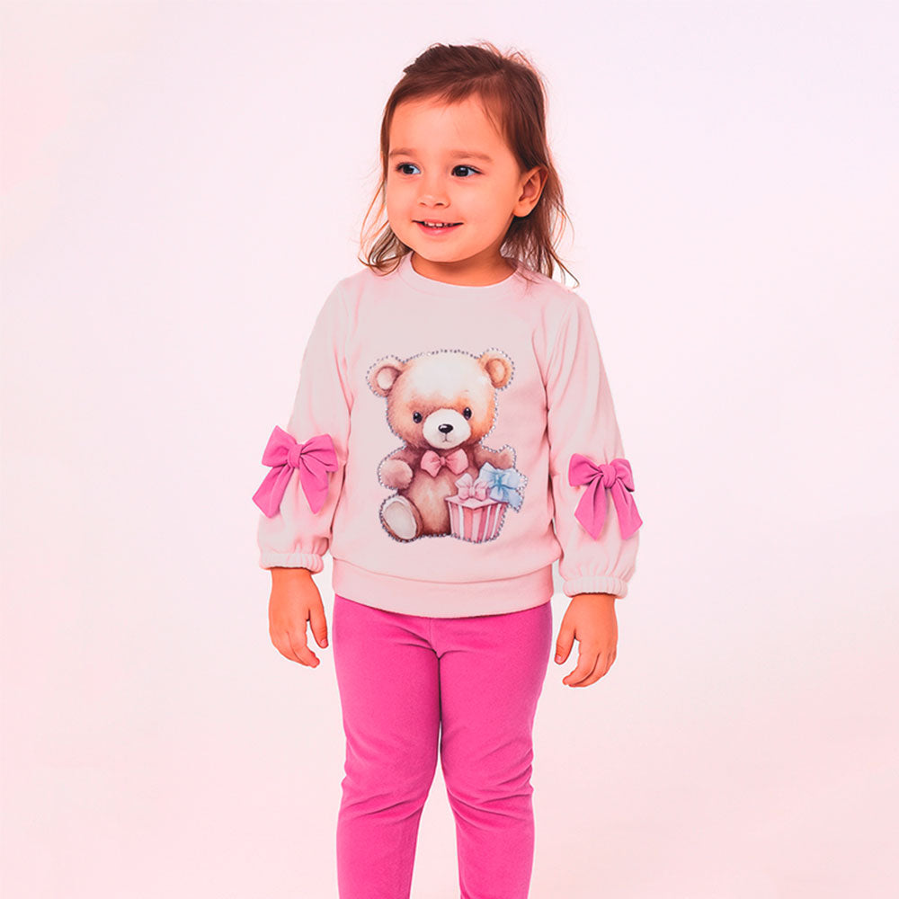 Conjunto Infantil Menina Blusa e Legging Plush Ursinha - Rosebud