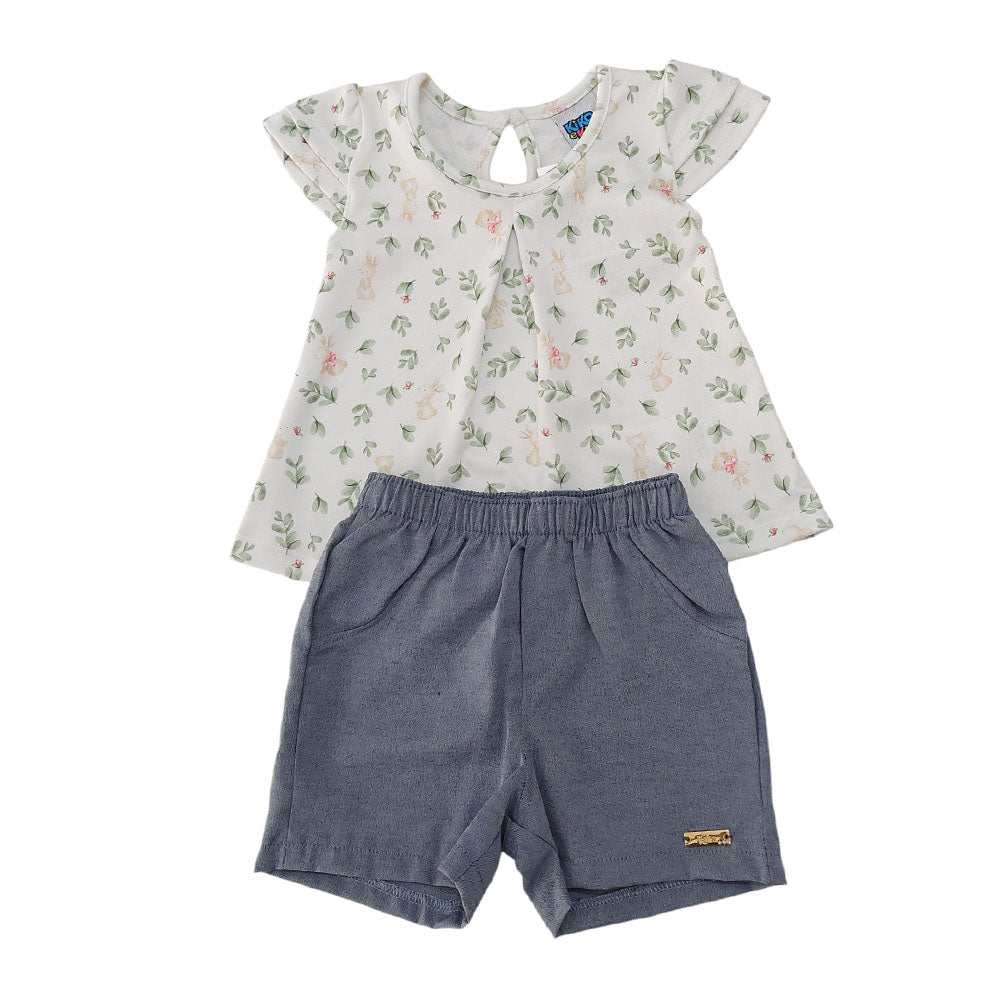 Conjunto Bebê Menina Blusa e Short Chambray - Kiko e Kika