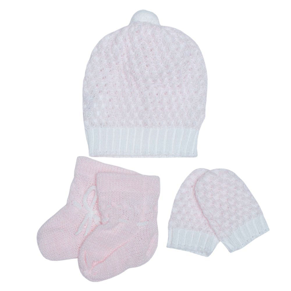 Kit RN Touca, Luva e Sapatinho Acrílico Rosa - Fofinho