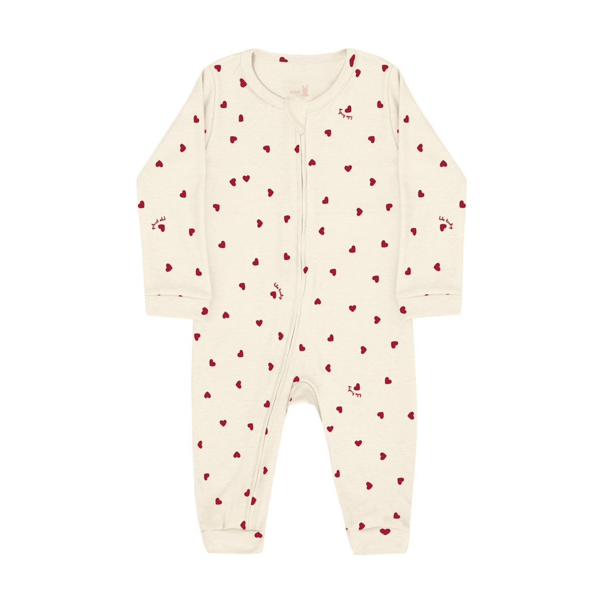 Macacão Bebê Menina em Suedine C/ Zíper Corações - Kiko Baby