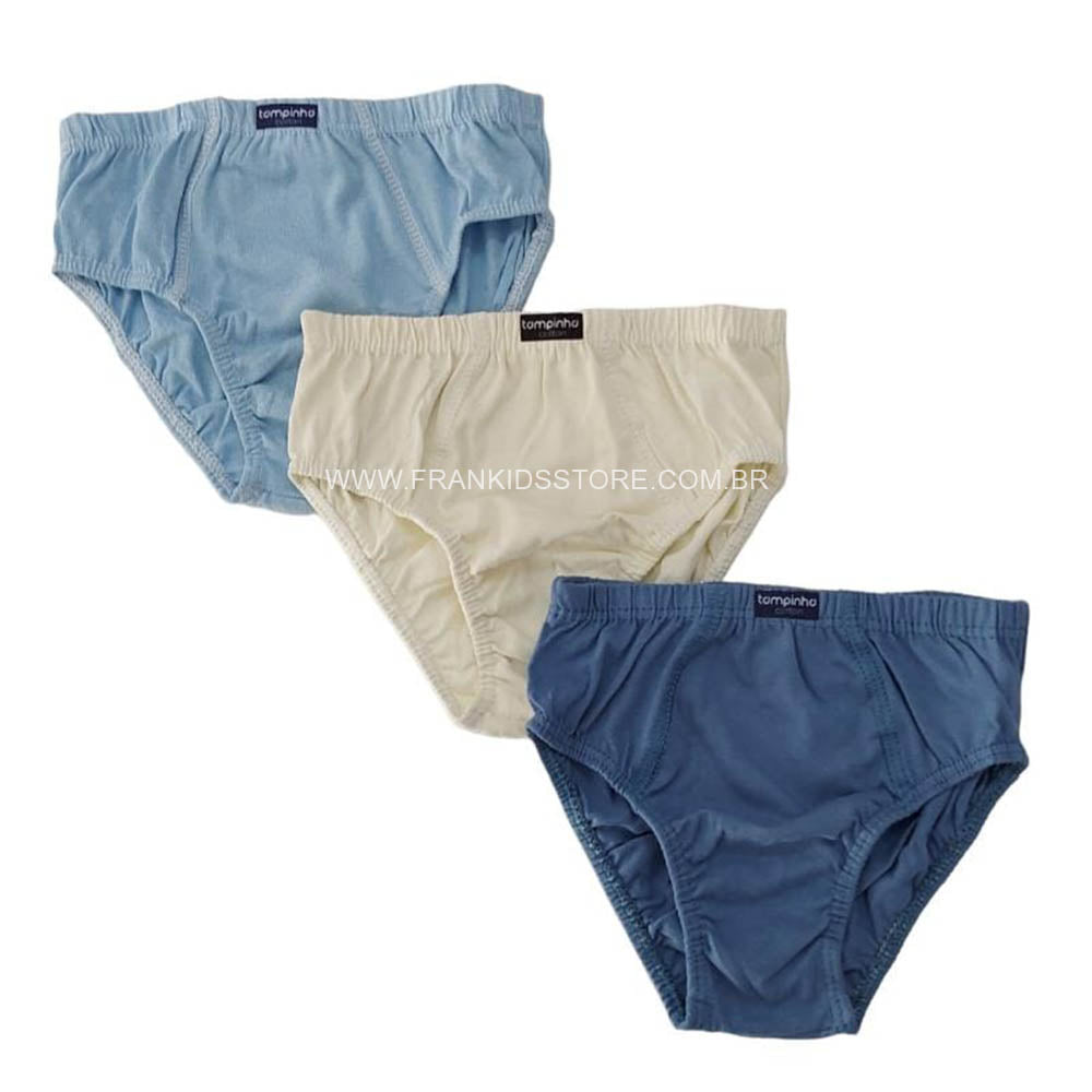 Kit C/3 Cuecas Slip Infantil Cores Sortidas - Tampinha