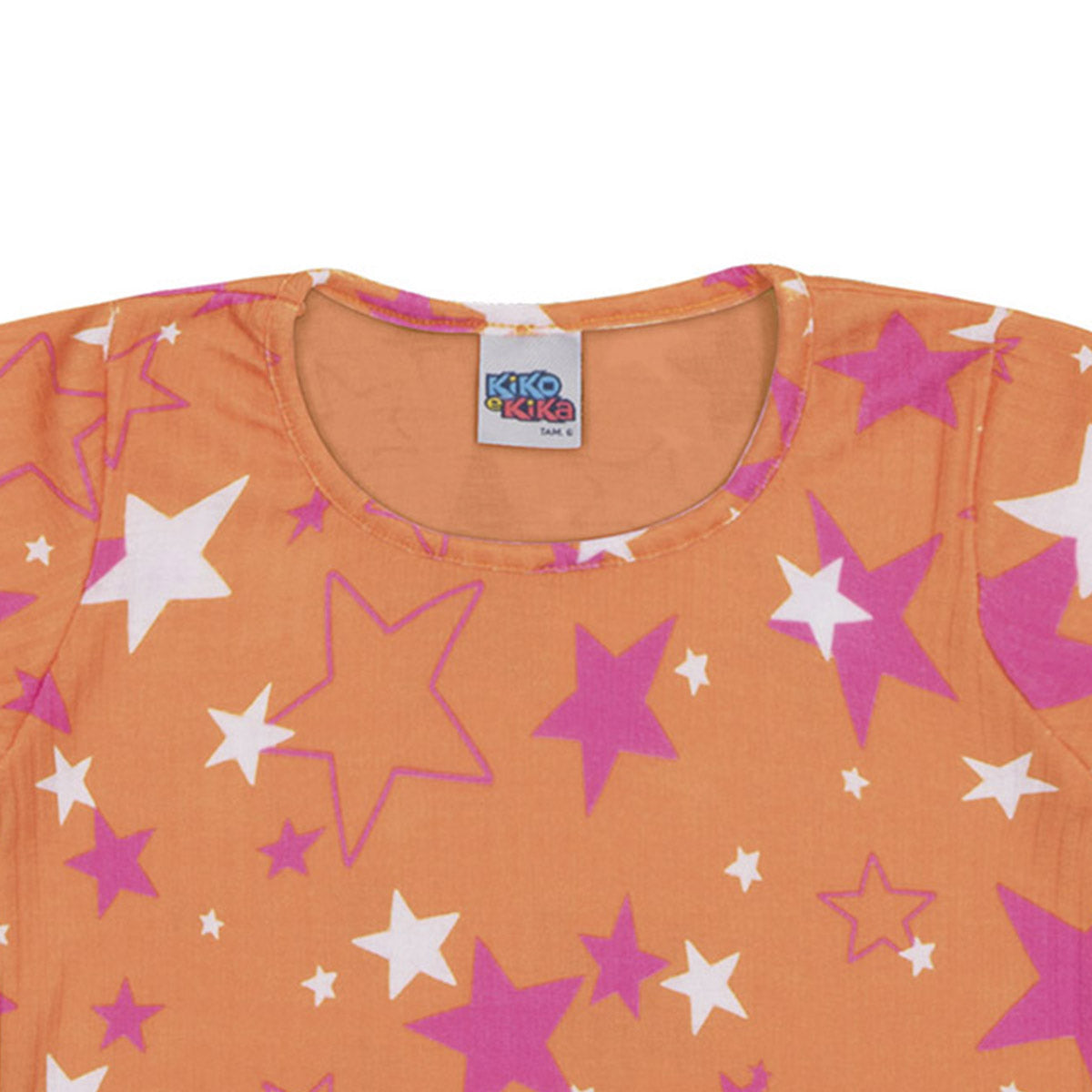 Blusa Infantil Manga Curta em Ribana Canelada Estrelas - Kiko e Kika