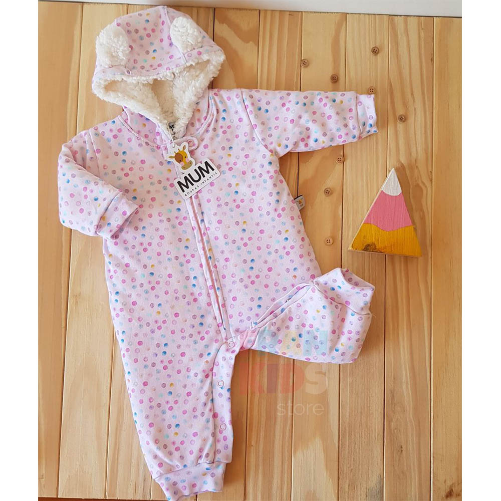 Macacão de Inverno Forrado Bebê Quentinho Rosa - MUM
