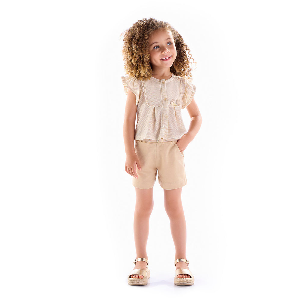 Conjunto Infantil Blusa Brilho e Shorts Jacquard - Kiki Xodó