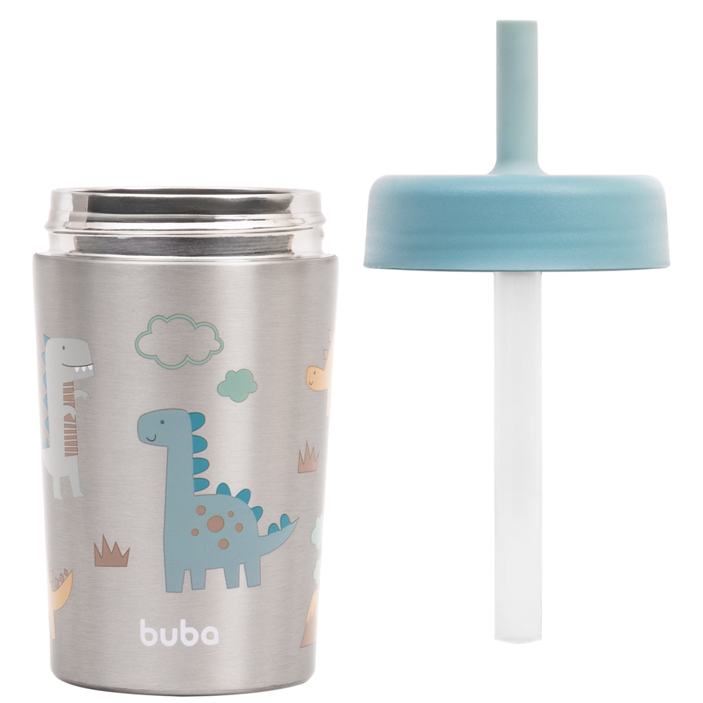 Copo Térmico Antivazamento Canudo 320ml Dinossauro - Buba