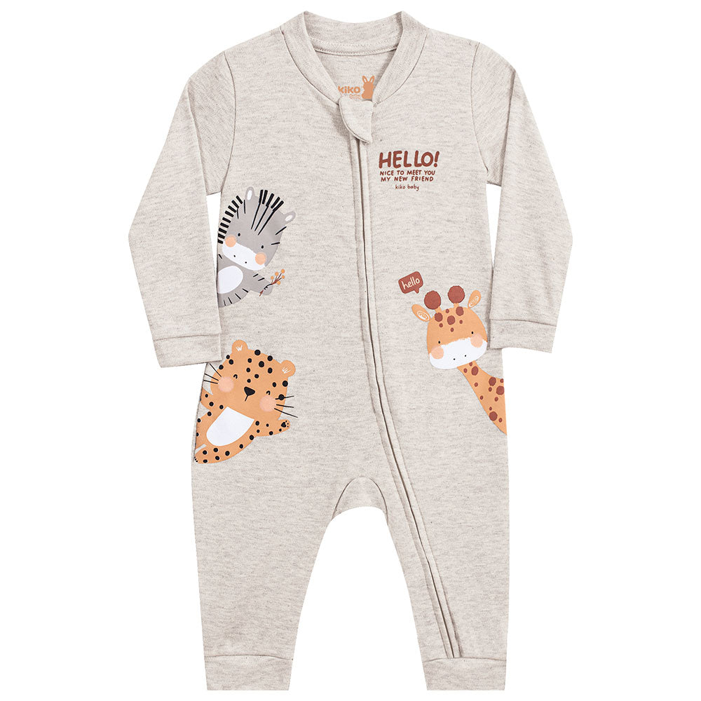 Macacão Bebê Menino em Suedine C/ Zíper Safári - Kiko Baby