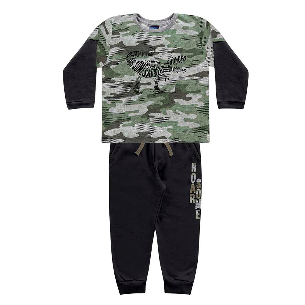 Conjunto Infantil Blusão e Calça Moletom Peluciado Chumbo - Kiko e Kika
