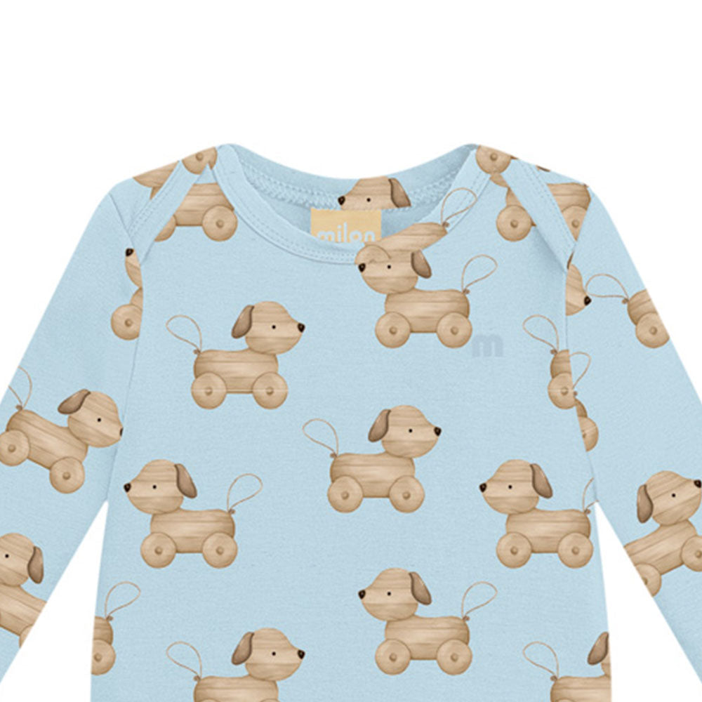 Body Manga Longa Bebê Menino em Cotton Brinquedo Cão - Milon