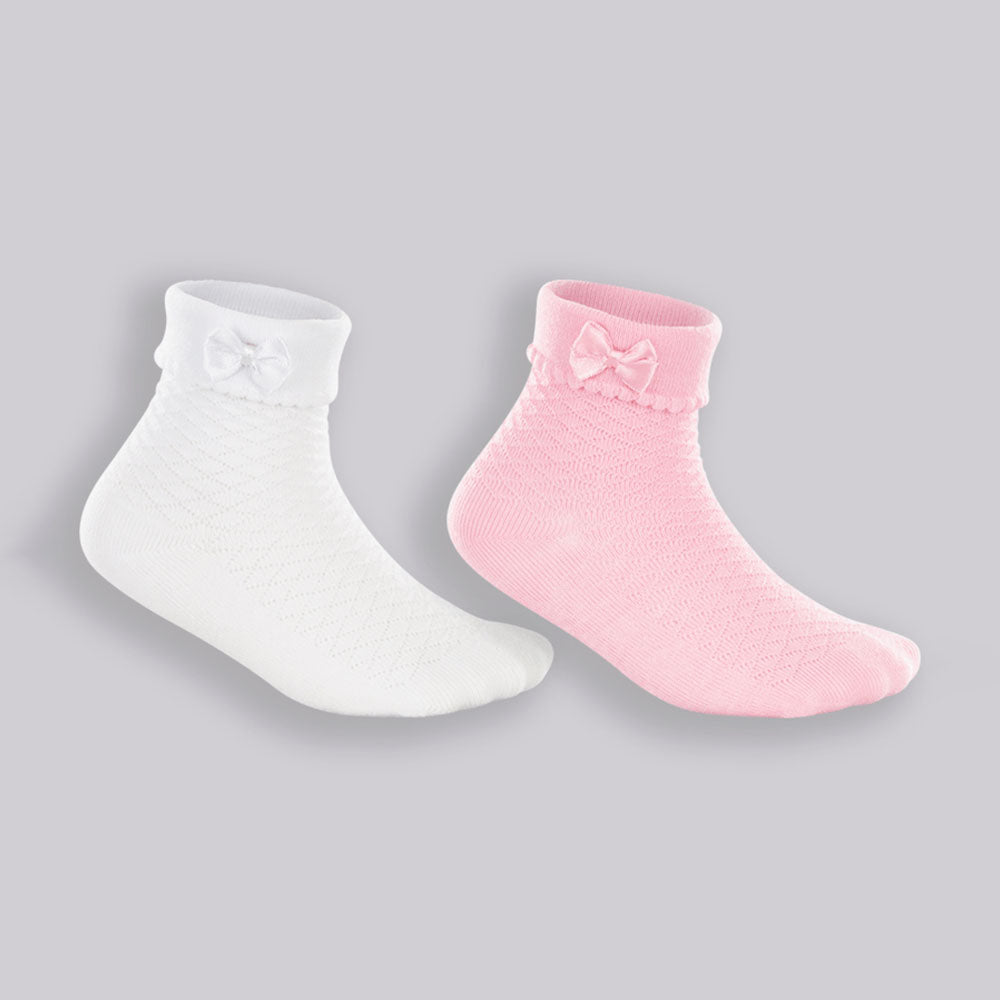 Kit 2 Pares Meia Bebê Menina Punho e Lacinho - Lupo