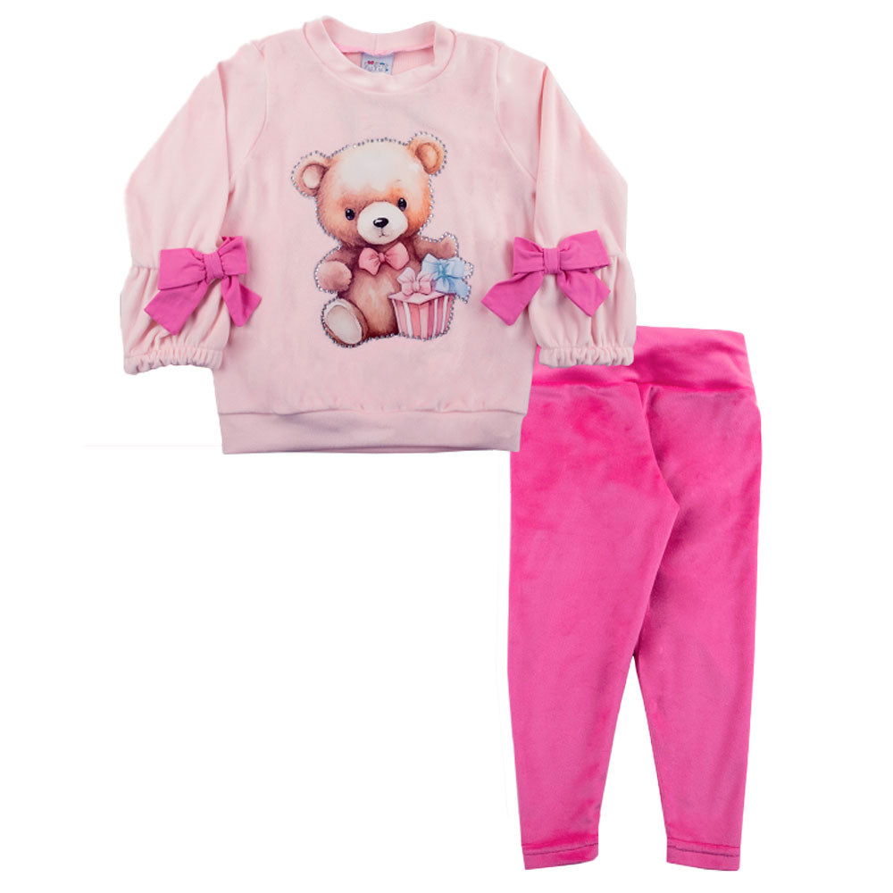 Conjunto Infantil Menina Blusa e Legging Plush Ursinha - Rosebud