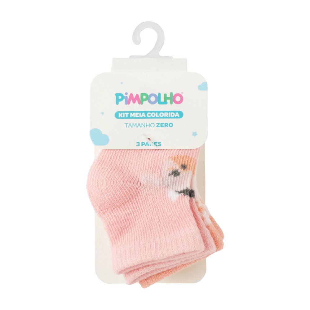 Kit 3 Pares Meia Cano Médio Bebê Menina Zero Poá - Pimpolho