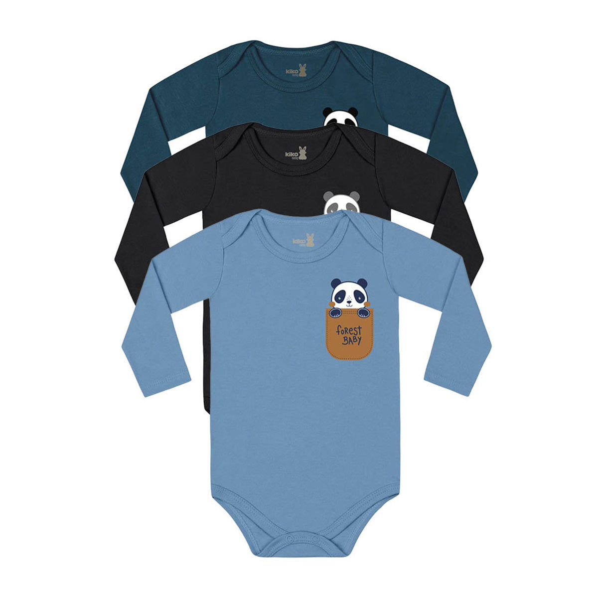 Body Manga Longa Bebê Menino Panda - Kiko Baby