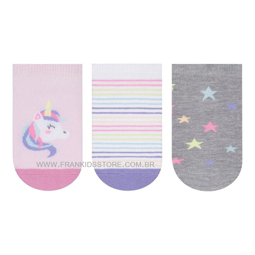 Kit 3 Pares Meia Cano Curto Bebê Menina Star - Selene