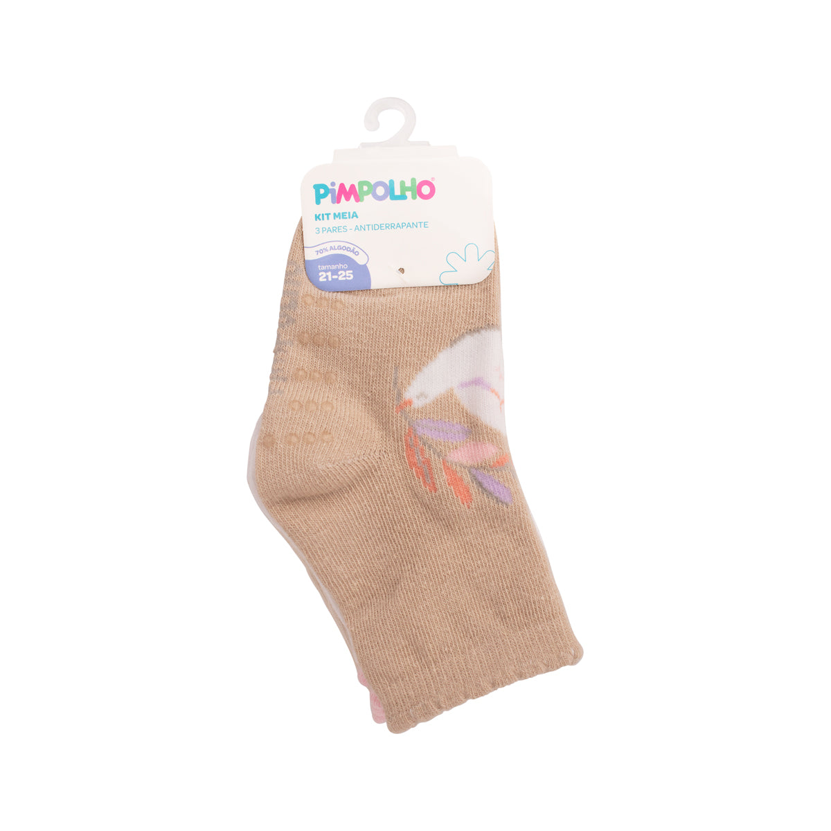 Kit 3 Pares Meia Antiderrapante Menina 21-25 Pomba - Pimpolho