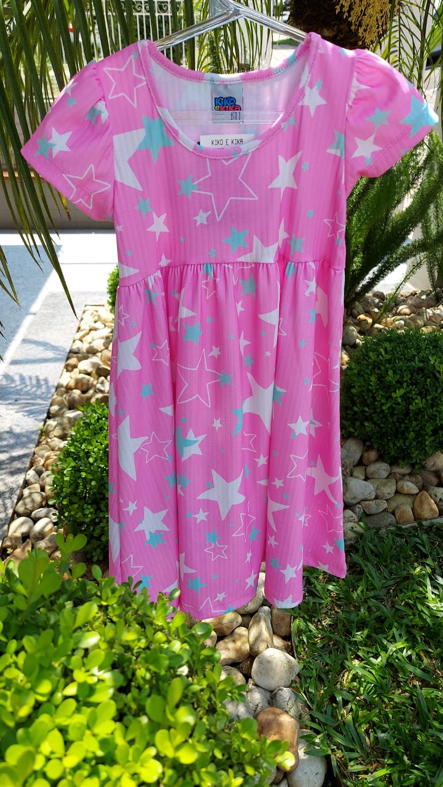 Vestido Infantil em Ribana Canelada Estrelas - Kiko e Kika