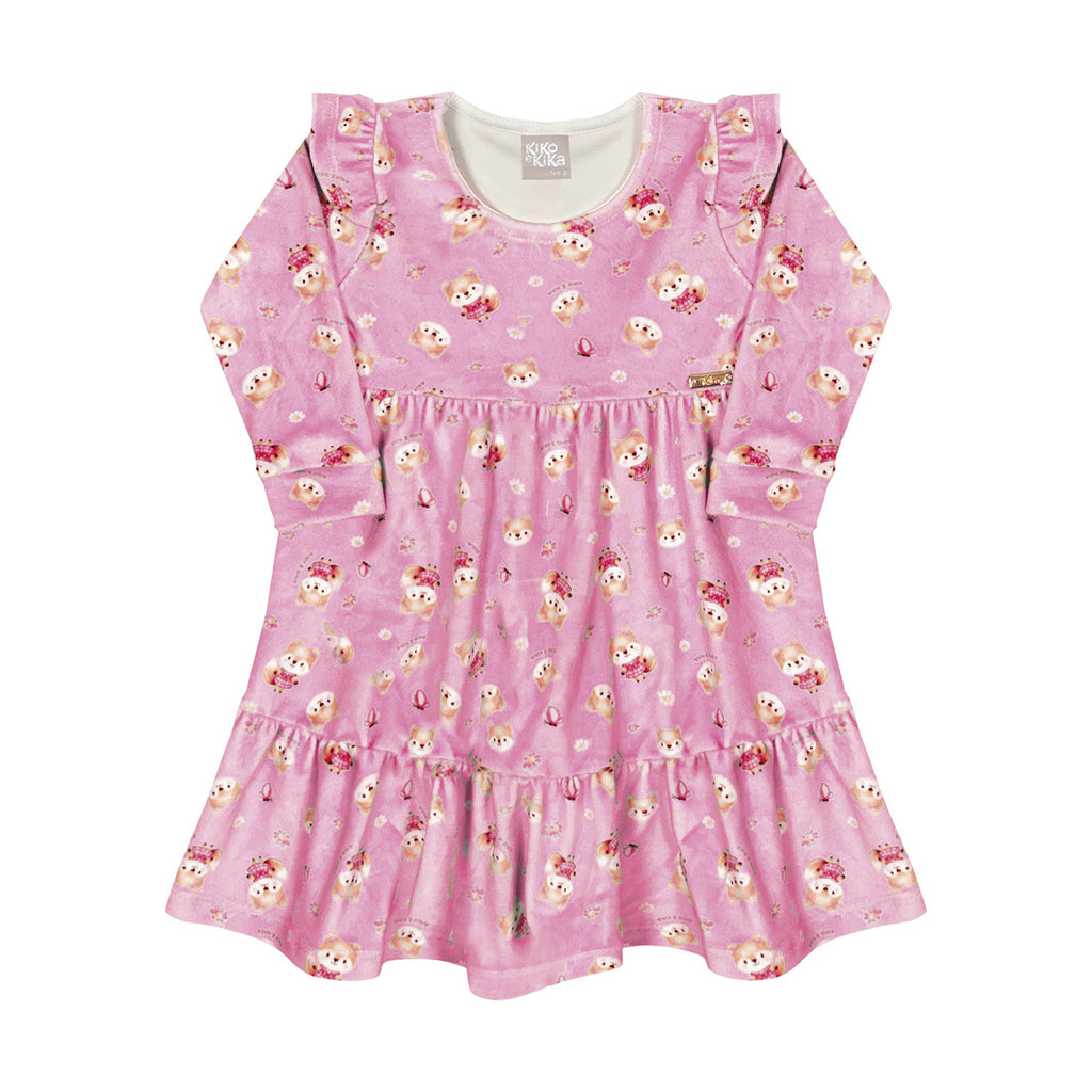 Vestido Bebê em Plush Raposinhas - Kiko e Kika