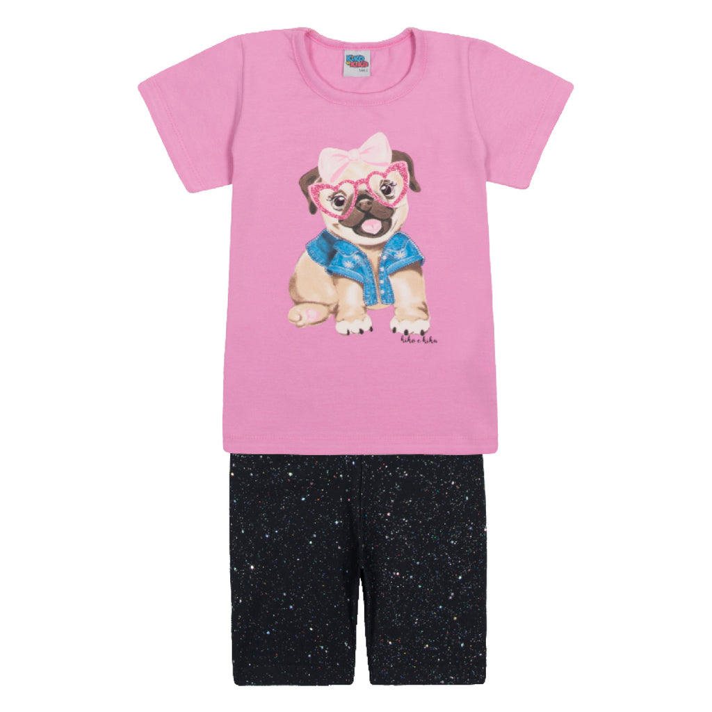 Conjunto Infantil Menina Blusa e Ciclista Glitter - Kiko e Kika